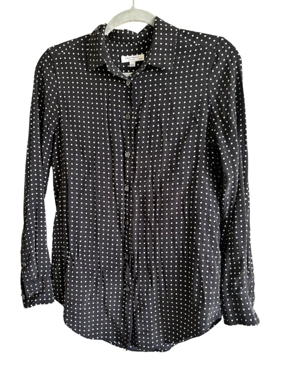 Equipment Femme Black Polka Dot Silk Button-Up Shirt XS